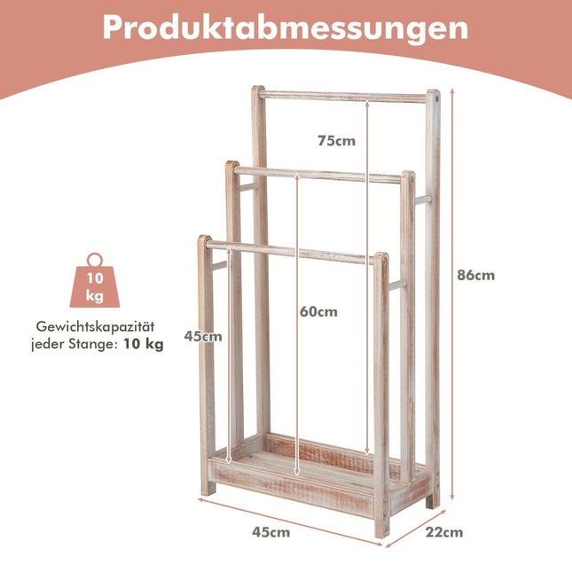 Holz-Handtuchhalter freistehend mit 3 Stangen & Ablage