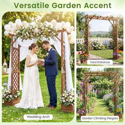 Wooden Garden Arbor with Planter Boxes, 87in Tall