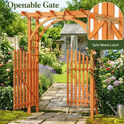 Wooden Garden Arch with Trellis & Double Doors, Fir Wood