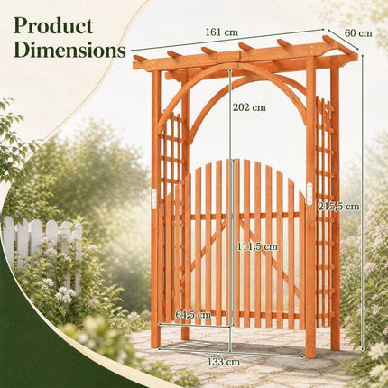 Wooden Garden Arch with Trellis & Double Doors, Fir Wood