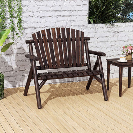Wooden Garden Bench for 2 with Armrests, 300kg Capacity