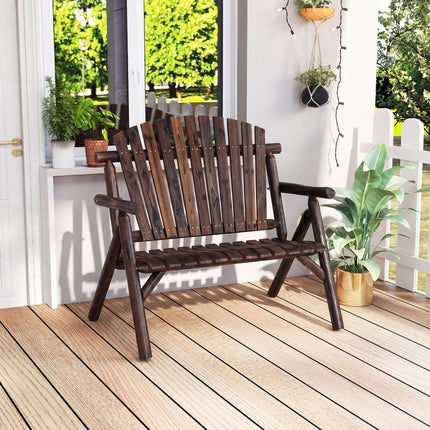 Wooden Garden Bench for 2 with Armrests, 300kg Capacity