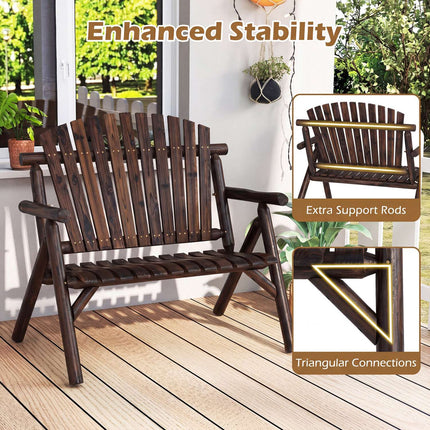 Wooden Garden Bench for 2 with Armrests, 300kg Capacity