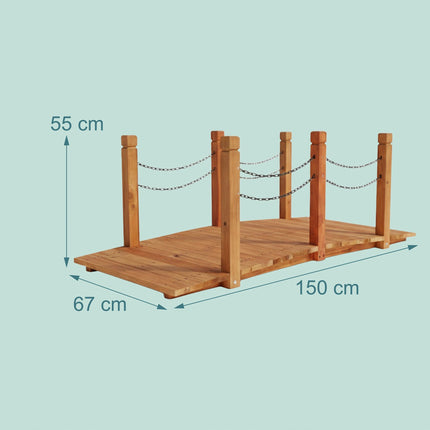Wooden Garden Bridge – Arched, Chain Railing, Weatherproof