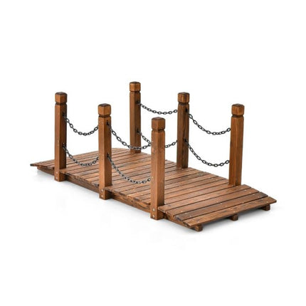 Dřevěný zahradní můstek, jedlové dřevo, bezpečnostní řetězy, 150 cm
