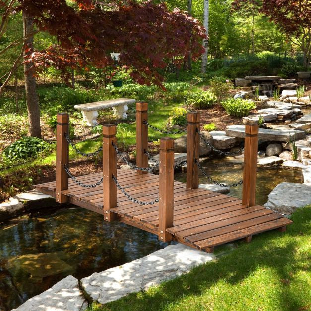 Wooden Garden Bridge, Fir Wood, Safety Chains, 150 cm