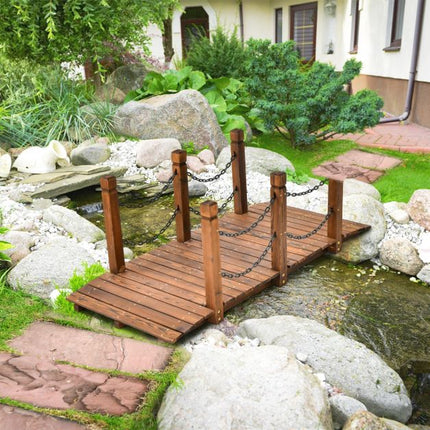 Dřevěný zahradní můstek, jedlové dřevo, bezpečnostní řetězy, 150 cm