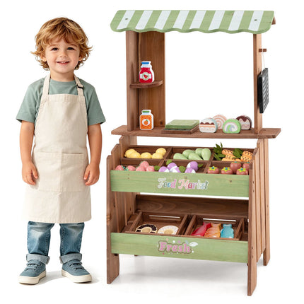 Wooden Grocery Store Playset with Chalkboard & Accessories