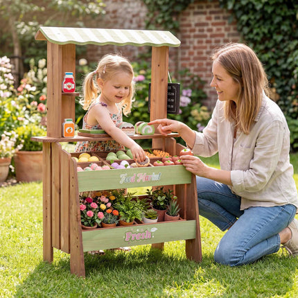Wooden Grocery Store Playset with Chalkboard & Accessories