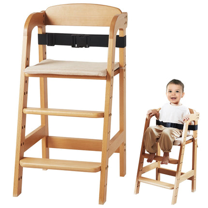 Wooden High Chair, Adjustable Convertible, Beech Wood Cushion