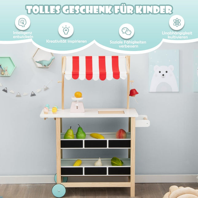 Hölzerner Eiscreme-Wagen für Kinder mit Marktregalen