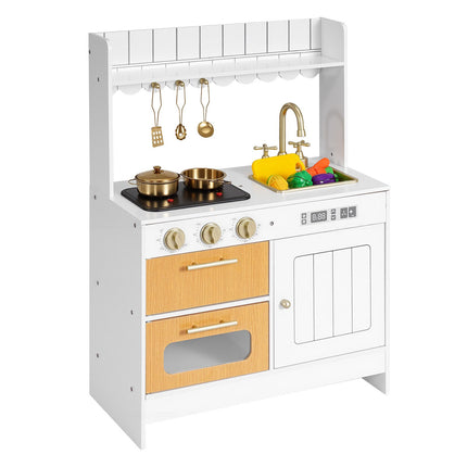 Wooden Kids Play Kitchen Set, Lights Sounds, Accessories