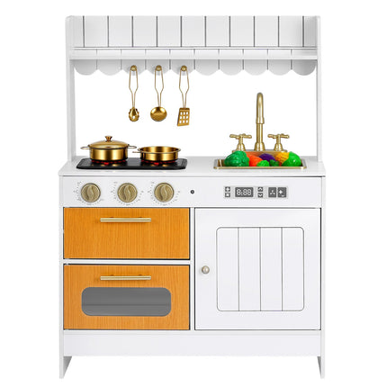 Wooden Kids Play Kitchen Set, Lights Sounds, Accessories