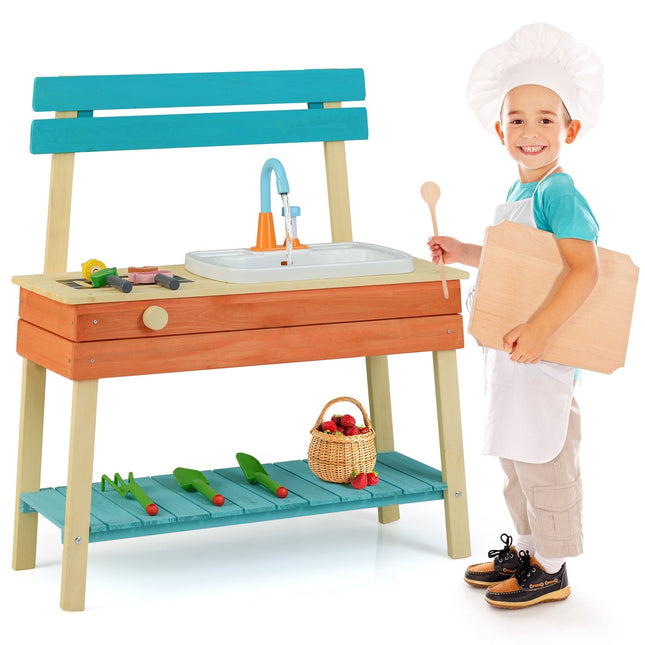 Wooden Kids Play Kitchen with Grill & Water Feature