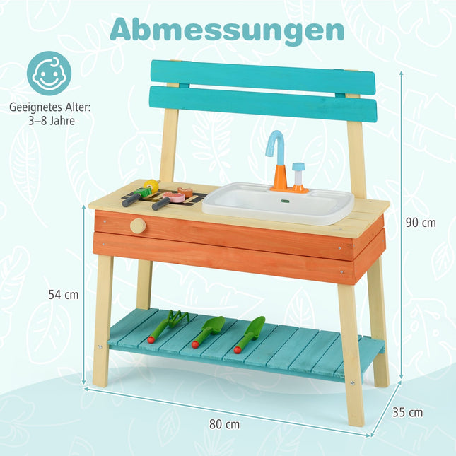 Wooden Kids Play Kitchen with Grill & Water Feature