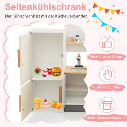 Dřevěná dětská kuchyňka s digestoří, ledničkou a kohoutkem