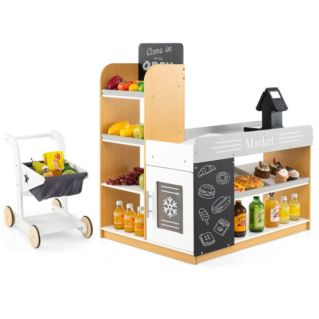 Dřevěný dětský supermarket s vozíkem – věk 3+