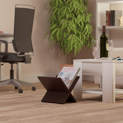 Dřevěný stojan na časopisy, design X, tmavý ořech