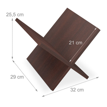 Dřevěný stojan na časopisy, design X, tmavý ořech