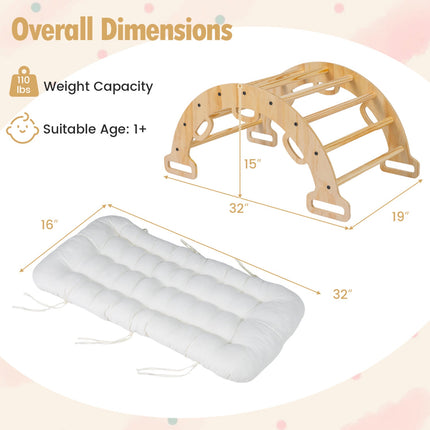 Wooden Montessori Rocking Climbing Arch with Cushion