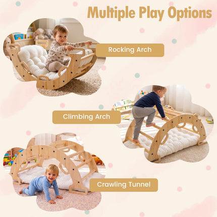 Wooden Montessori Rocking Climbing Arch with Cushion