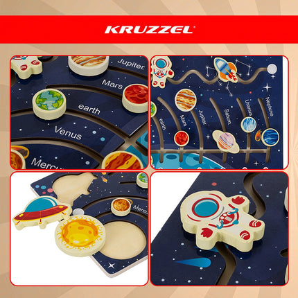 Dřevěné Montessori puzzle sluneční soustavy pro děti