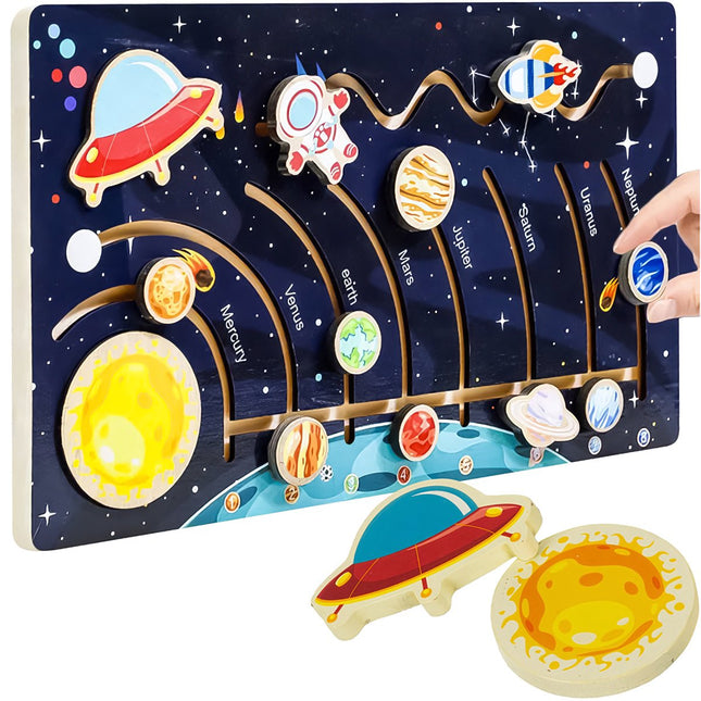 Dřevěné Montessori puzzle sluneční soustavy pro děti