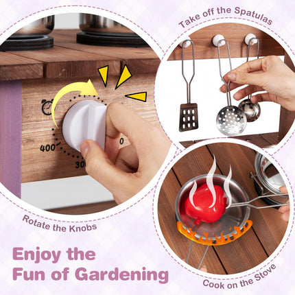 Wooden Mud Kitchen Set with Faucet and Gardening Tools