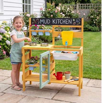 Wooden Mud Kitchen for Toddlers with Water Faucet