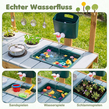 Wooden Outdoor Mud Kitchen with Sink, Planter & Stoves