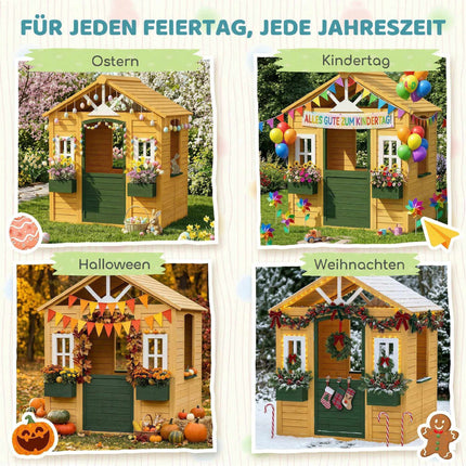 Wooden Outdoor Playhouse with Door, Windows & Planters