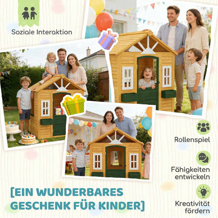 Wooden Outdoor Playhouse with Door, Windows & Planters