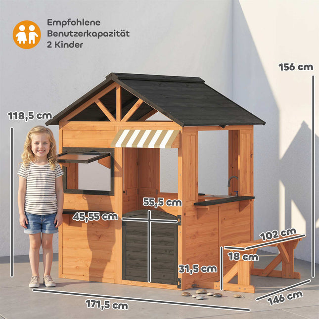 Wooden Outdoor Playhouse with Kitchen and Bench for Kids