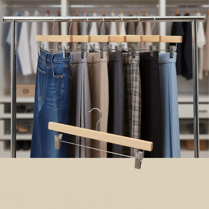 Wooden Pants Hangers with Clips, Set of 12