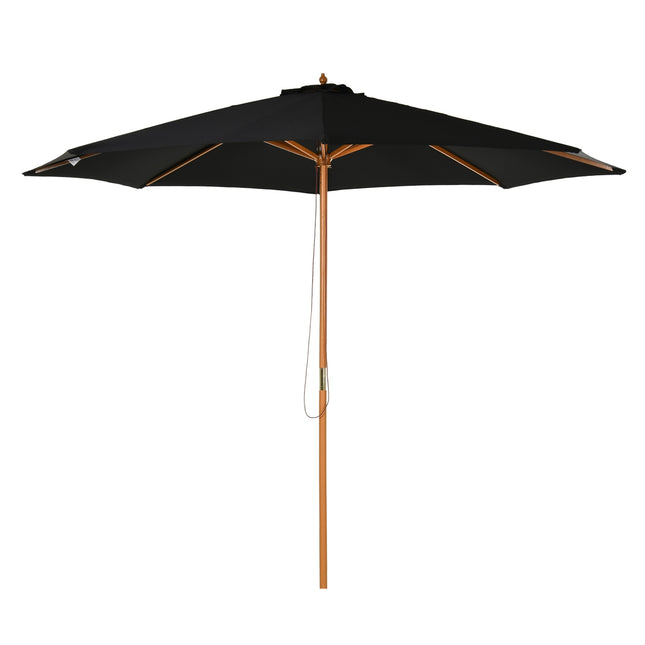 Dřevěný bambusový slunečník, 300 cm, černý, robustní a elegantní