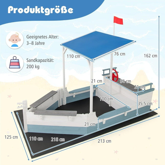 Dřevěné pískoviště pirátská loď se stříškou a lavičkou