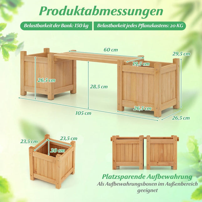 Dřevěná lavice se 2 bočními truhlíky, povrch s teakovým olejem