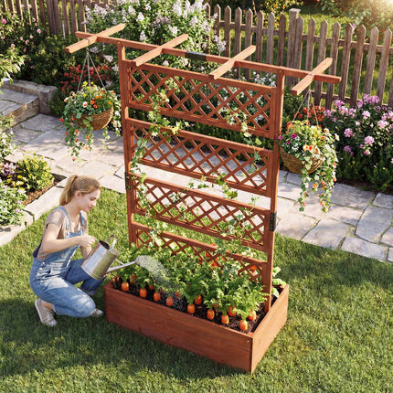 Wooden Planter Box With Lattice Trellis, 38 x 20.5 in