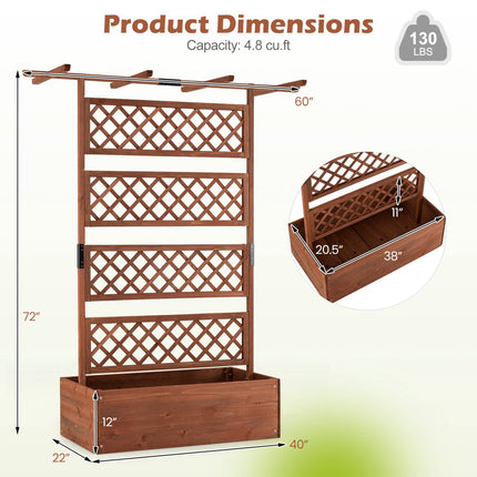 Wooden Planter Box With Lattice Trellis, 38 x 20.5 in
