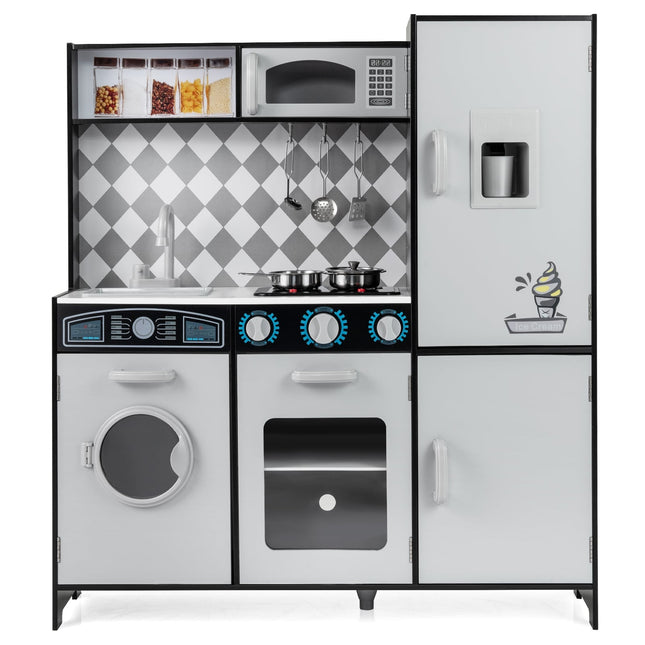 Wooden Play Kitchen Set with Ice Maker and Oven