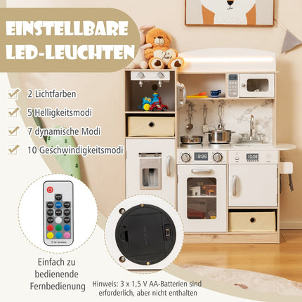 Dřevěná dětská kuchyňka s LED světly a úložným prostorem