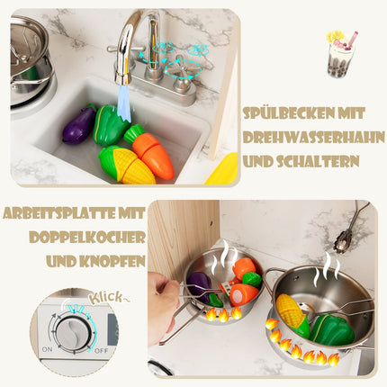 Dřevěná dětská kuchyňka s LED světly a úložným prostorem