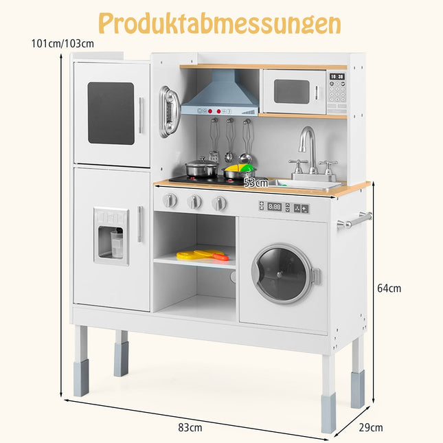 Wooden Play Kitchen with 16 Accessories for Kids 3+