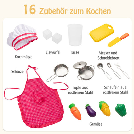 Dřevěná dětská kuchyňka s 16 doplňky pro děti 3+