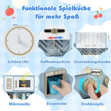 Dřevěná dětská kuchyňka s kávovarem a dávkovačem ledu