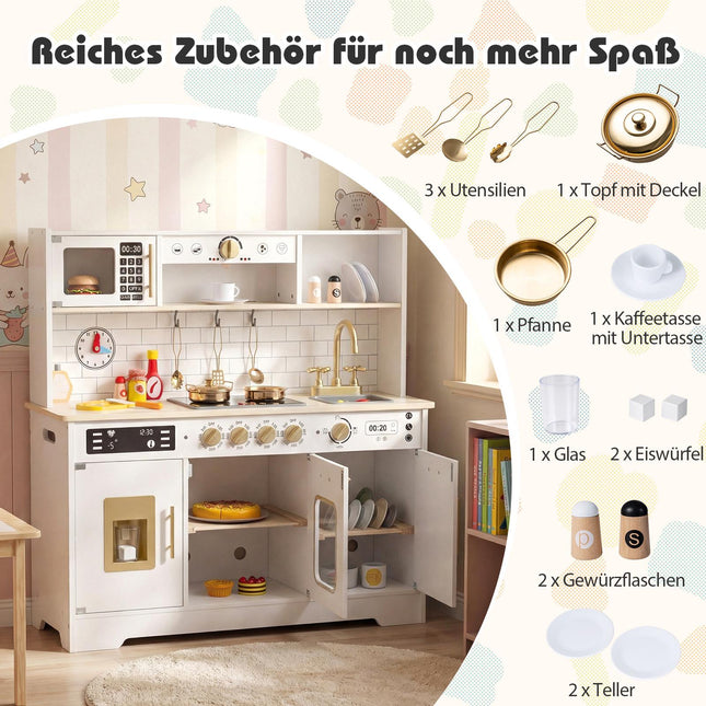 Dřevěná dětská kuchyňka se světlem a zvukem, včetně 14 doplňků