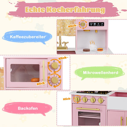 Wooden Play Kitchen with Sink & Accessories for Kids