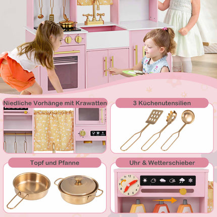 Wooden Play Kitchen with Sink & Accessories for Kids
