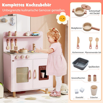 Dřevěná dětská kuchyňka s úložným prostorem, světlem a zvukem, růžová