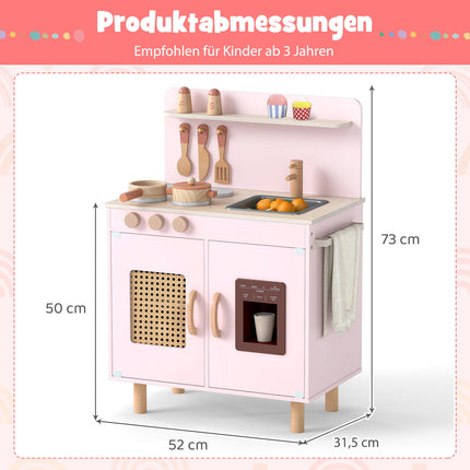 Dřevěná dětská kuchyňka s úložným prostorem, světlem a zvukem, růžová
